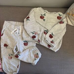 2 piece set crew neck sweater and matching pants. Adorable apple print